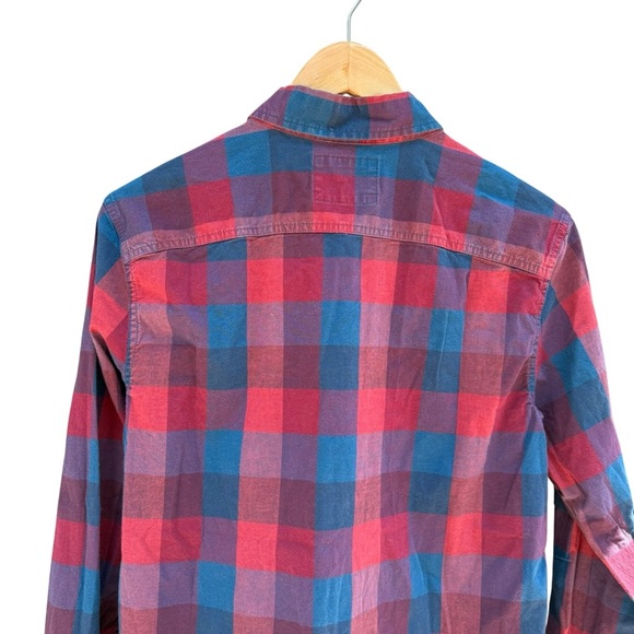 Hollister men’s stretch Plaid Button-Down Shirt - Red and Blue Size M - Picture 6 of 9